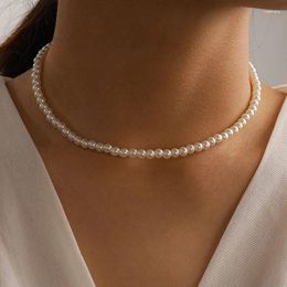 Pendant Necklaces Vintage Style Simple 6MM Pearl Chain Choker Necklace For Women Wedding Clavicle Fashion Jewelry Wholesale