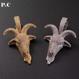 Animal Goat head Pendant Hip Hop Color Zircon Necklace Iced Out Cubic Zirconia Fashion Jewelry For Men X0509298S