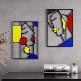 Mondrian Abstract Art Home Wall Decor Metal Couple Stickers Living Room Hanging Accessories Decorative Gift 231221