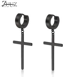 Stainless Steel Jewellery Bricos Charm Kpop Loop Cross Hoop Earrings Black Small Piercing Hoops Long Charms Gifts For Men & Huggie254g
