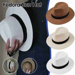 Wide Brim Hats Bucket Hats New Natural Panama Straw Hat Unisex Women Men Fashion Summer Casual Trendy Beach Sun Jazz Hat Wide Brim UV Protection CapL231221