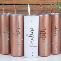 Personalised Bridesmaid 20 OZ Skinny Tumbler With Clear Straw Custom Tumbler with Straw Skinny Tumbler Bridesmaid Gift 231220