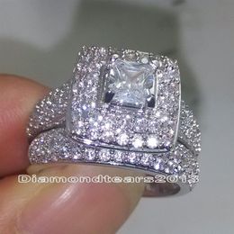 Fashion Jewellery 134pcs stones Size 6-10 luxury 14kt white gold Filled Full white topaz CZ Diamond Wedding Women Ring Set for lover227A