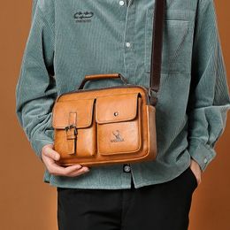 Shoulder Bag for Man PU Leather Male Vintage Messenger Briefcase Handbag Business Tote Boston Breifcases Square Crossbody 231220