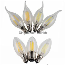 Led Bulbs Dimmable Filament Candle Light Bb 2W 4W 6W E14 E12 Bbs High Bright Clear Glass C35 Lamp Drop Delivery Lights Lighting Dh6Cr