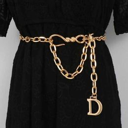 Waist Chain Belts High End Vintage Silve Gold Metal Waist Chain Dresses Belt For Women Statement Waist Belts Female Hook Metal Alloy Female BeltL231221
