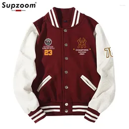 Men's Jackets Supzoom 2023 Arrival Letter Rib Sleeve Cotton Top Fashion Logo Single Breasted Casual Print Cardigan Coat Baseball Jacket