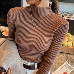 Women's Sweaters 2023 Autumn And Winter Pullover Half Turtleneck Knitted Sweater Women Vintage Long Sleeve Bottoming Tops Jumper Pull