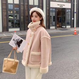 Women's Trench Coats High Grade Leather And Fur Integrated Lamb Plush Jacket For Winter 2023 Thickened Short Cotton