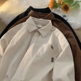 Corduroy Long Sleeve Polo Shirts for Men Fashion Retro Autumn and Winter Loose Harajuku Casual Shirt Coat 231221