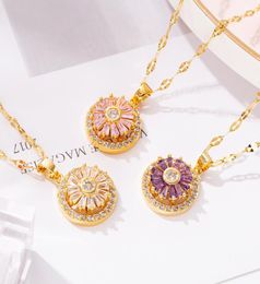 Pendant Necklaces Spinning Necklace Titanium Steel Rhinestone Zircon Clavicle Chain Fashion Gold Double Layer4559882