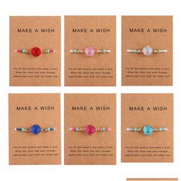 Charm Bracelets Fashion Resin Handmade Rope Chain Braided Bracelet Men Women Jewellery Make A Wish Card Gift Stone Charm Bracelets Uni Dhuz2