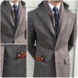 Men's Windbreaker Classic Herringbone Tweed Wool Blend Suit Jacket Winter Warm Long Coat Outdoor Sports Coat erkek mont 231221