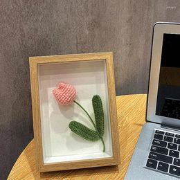 Decorative Flowers Elegant Sunflower Rose Tulip Hand-Knitted Flower Bouquet Po Frame Eternal Decoration Desktop Ornament