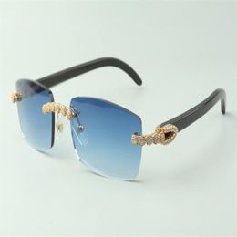 2022 Bouquet Diamond Sunglasses 3524012 with Natural black buffalo Horn glasses Lens 3 0 Thickness320c