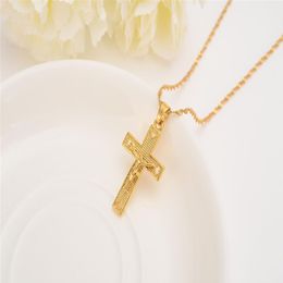 Men 24 k Solid Gold GF Cross Necklaces Whole Crucifix Pendant Women Jewelry Fashion Jesus Decoration Dress2876