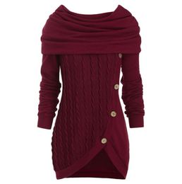 Women Autumn Cowl Neck Cable Knit Tunic Knitwear Button Hooded Sweater Ladies Long Tops Daily Pullovers7789425