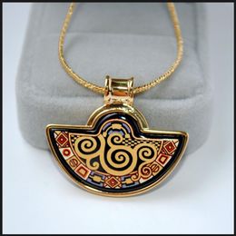 Klimt Series 18K gold-plated enamel necklaces for woman Fan Pendant Necklace for lady necklace Wedding jewelry2518