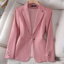 Women's Suits 2023 Fashion Spring Autumn Plaid Suit Coat Women Pink Black Blazers Lady Slim Small Outerwear Feminine Casual Tops Jackets