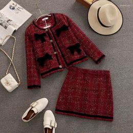 Two Piece Dress Tweed Set Women Crop Top Short Jacket Coat Skirt Sets Fall Winter Vintage 2 Suits