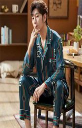 Luxury brand Mens Silk Satin Pyjamas Set Long Sleeve Sleepwear Pyjama Autumn Spring Homewear Plus Size L5XL 2109019936469