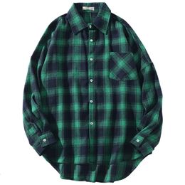 Brand 2023 Spring Autumn Long Sleeves Flannel Collar Korea Style Green Red Shirt For Men's Plaid Harajuku Clothing 231221