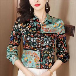 Women's Blouses Women Clothing Elegant Fashion Shirts Spring Lady Turn-down Collar Vintage Baroque Printed Female Mulberry Silk Tops