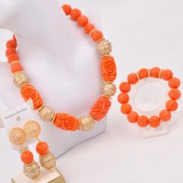 Necklace Earrings Set Fashion Orange Artifical Coral Nigerian Wedding African Beads Bridal For Women