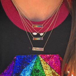 multi Colour rainbow cz bar necklace gold plated women fashion Jewellery european new design Colourful cz design geometric necklaces244N