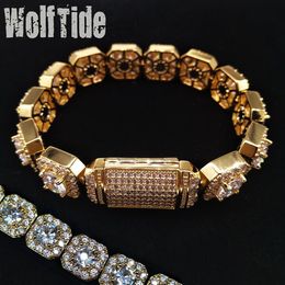 12 5mm Iced Out Clustered CZ Stones Tennis Bracelets for Women Guys Hop Hop Fashion Rapper Wristband Chains 18K Gold Cubic Zirconi255Z