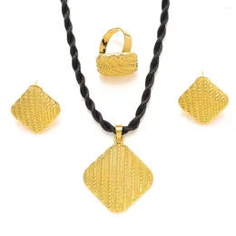 Necklace Earrings Set Square Heart Ethiopian Jewellery Pendant Necklaces Rings African Eritrean Habesha Dubai Weeding Gifts
