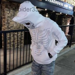Men's Hoodies Sweatshirts Skeleton Rhinestones Off White Full Zip Hoodie Men Women Tops New Y2k Long Sleeve Streetwear Oversized T231030 FS8A