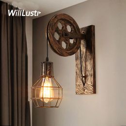 Creative Pulley Wall Lamp Industrial Lifting Metal Sconce Loft Staircase Cafe Corridor Store Bar Bedside Retro Iron Lighting