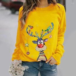 Women's Hoodies Autumn And Winter Pullover Round Neck Print Christmas Solid Elk Lantern Long Sleeve Underlay Fashion Casual Tops