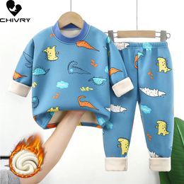 Autumn Winter Kids Thick Warm Pyjamas Baby Boys Girls Cartoon Long Sleeve Round Neck Pyjamas Toddler Sleepwear Clothing Sets 231220