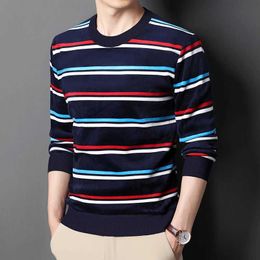 Men's Sweaters Men Casual Pullover Red Blue Yellow Green Contrasting Colours Striped Tops Comfy Sweaters Cosy Daily Knitwear Autumn Winter Wear J231220