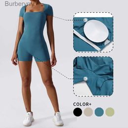 Active Sets WISRUNING Sexy Square Neck Sport Outfit Women Yoga T-shirt Jumpsuit Suits for Fitness Set Workout Bodysuit Tights Sportswear GymL231221