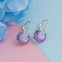 Clip-on & Screw Back DoreenBeads Drusy Jewelry Resin Mermaid Fish Dragon Scale Ear Clips Earrings Rose Gold AB Rainbow Multicolor278V