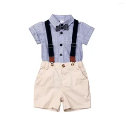 Clothing Sets Born Baby Boy Clothes Set Short Sleeve Striped Bow Tie Romper Suspender Shorts Overalls 2PCS Summer Gentleman Suit 0-24M