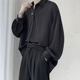 Black Longsleeved Shirts Men Korean Comfortable Blouses Casual Loose Single Breasted Shirt Autumn Summer Clothing 2023 231220