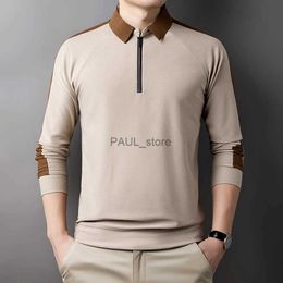 Men's T-Shirts Men's Business Casual Polo Long Sleeve T-shirt Summer Comfortable and Breathable Solid Cotton TopL2312.21