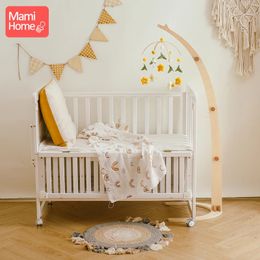 Baby Wooden Mobile Crib Bed Bell Floor Stand Infant Hanging Toys Holder Wood born Bed Decoration Bedding Supplies Kids Gift 231221