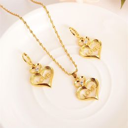 stamep L O V E heart Character Rhinestone Jewelry sets Pendant Necklaces Earrings 24 k Fine Gold GF CZ girls Europe women255s