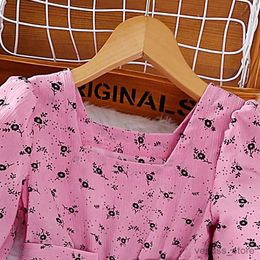 Girl's Dresses Kids Casual Dress for Girls Clothes Autumn New Toddler Floral Print Long Sleeve Pink Princess Dress Fashion Children 2-8Y