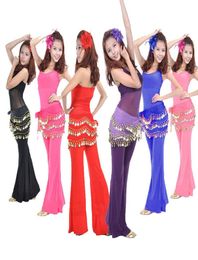 Whole Belly Dance Dancing Hip Skirt Candy Color Scarf Wrap Chiffon 3 Layers Silver Coin Waist Belt for Women Dancer 8219539