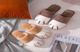 Winter Indoor Ladies Cotton Shoe Cute Cartoon Cat Paw Men Women Lovers Furry Slides Plus Velvet Warm Soft Bottom Female Slippers 28325336