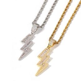 New Trendy Hip Hop Gold Plated CZ Light Pendant Necklace with Rope Chain for Men Women Jewelry Gift for Friend Whole2737