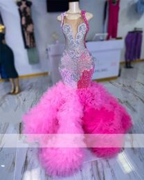 Arrival New 2024 Prom Dresses Sexy Crystals Beads Rhienstones Gown for Black Girls Sequined Tiered Ruffle Evening Gowns Party s