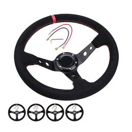 Car Steering Wheel 2022 New 350Mm 14Inch Deep Dish Racing Pvc Leather Aluminium Frame Light Weight 9-Hole Sport Modification Wheels And Dhley