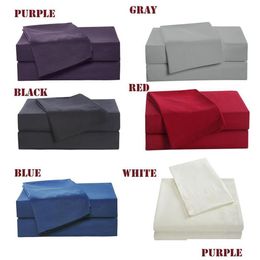 Bedding Sets 4Pcs Family Set Include Bed Fitted Sheet Flat Two Pillowcase Soft Skin-Friendly Plain Set3178 Drop Delivery Home Garden Dhmyj